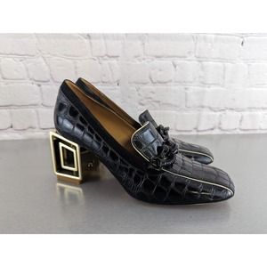 Tory Burch Jessa 75mm Rectangle Sculptured Heel Loafer Pumps Size 7.5